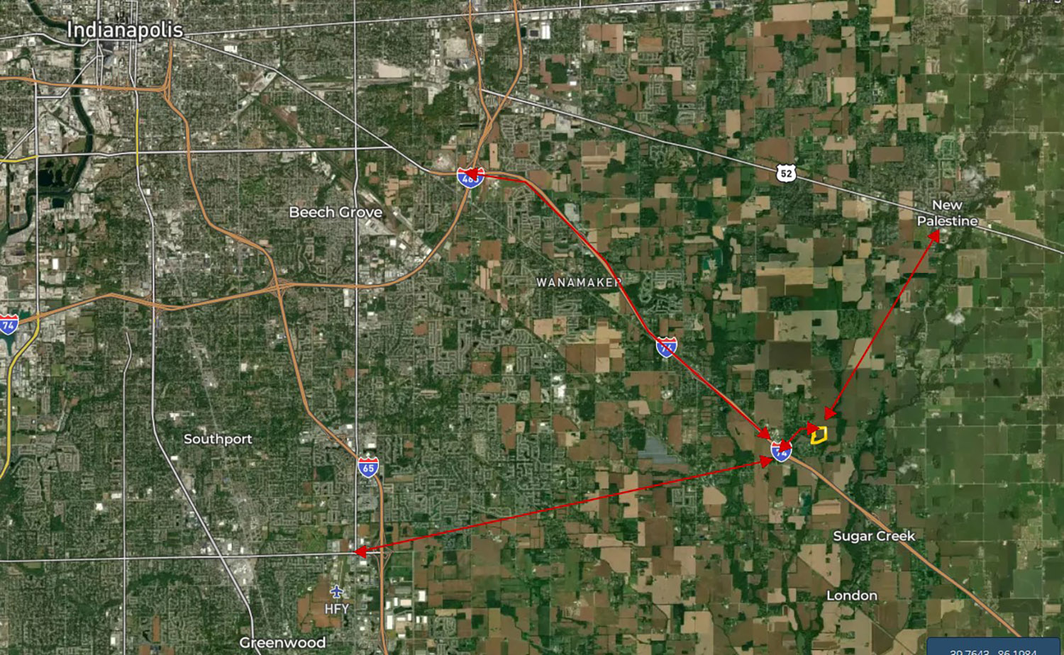 Map with distanceshelby_county_indiana